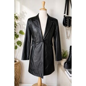 Y2K Black Coat Minimalist Goth Matrix‎ Jacket Large Cyber Goth Clubwear